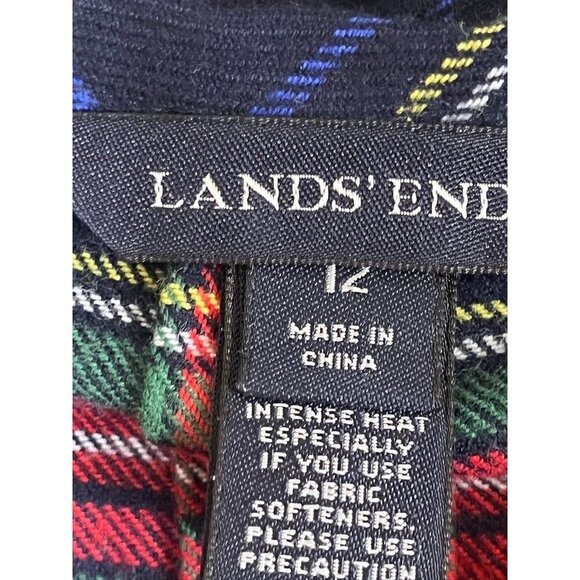 Lands End Plaid Flannel Shirt 12 Blue Preppy Check Old Money Festive Holiday 80s - Picture 2 of 10